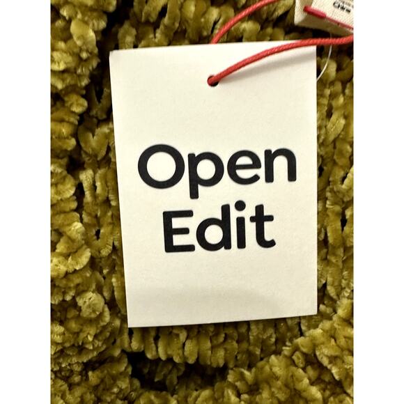Open Edit Sweater Short Sleeve Crop Jumper Loose Knit Green Gold W Medium NWT - Picture 8 of 10